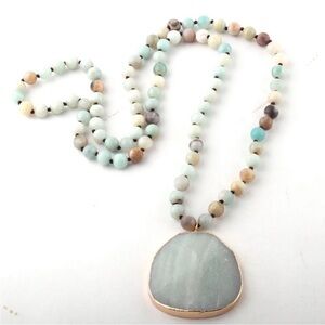 NEW•Gypsy Moons Amazonite Elegant Knot Beaded Necklace with Pendant